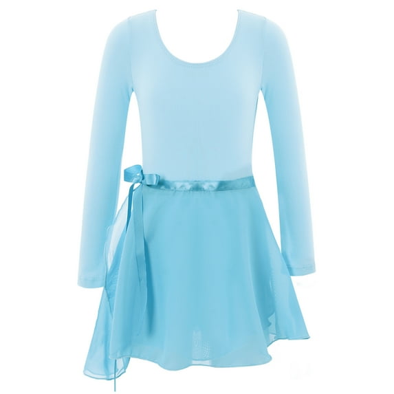 YONGHS Girls Long Sleeve Leotard with Tutu Skirt Kids Ballerina Ballet Dancewear Dress Outfits Light Blue 5-6