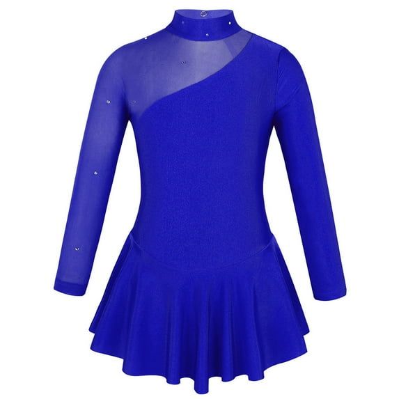 YONGHS Girls Mock Neck Figure Ice Skating Dress Gymnastic Leotard Ballet Dance Skirt 4-14 Royal Blue 8