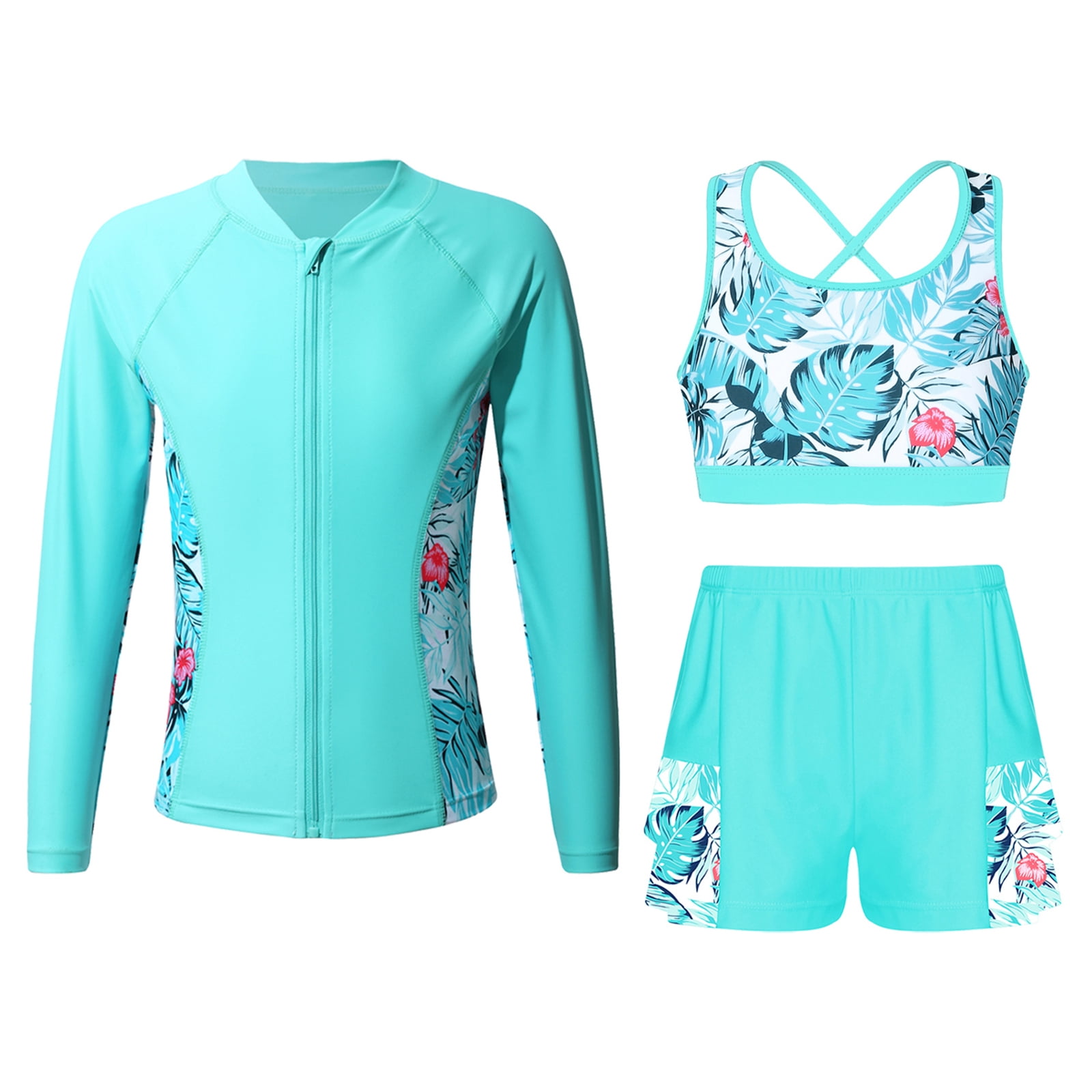 YONGHS Girls Modest Swimsuits Rashguard Shirts Tankini Swim Cover Up ...