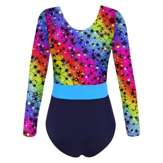 YONGHS Girls One Piece Ballet Dance Leotard Tie Dye Printed Long Sleeves Gymnastics Sport Dancewear Starry Rainbow 10
