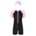 thumbnail image 1 of YONGHS Girls One Piece Zipper Swimwear Jumpsuit with Hat Sun Protection Summer Beach Swimsuit Plaid Blue 8-9, 1 of 7
