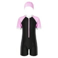 thumbnail image 1 of YONGHS Girls One Piece Zipper Swimwear Jumpsuit with Hat Sun Protection Summer Beach Swimsuit Plaid Pink 8-9, 1 of 7