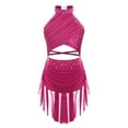 thumbnail image 1 of YONGHS Girls Rhinestones Lyrical Dance Dress Cutout Strappy Sleeveless Ruched Mesh Overlay Leotard Hot Pink 14, 1 of 5
