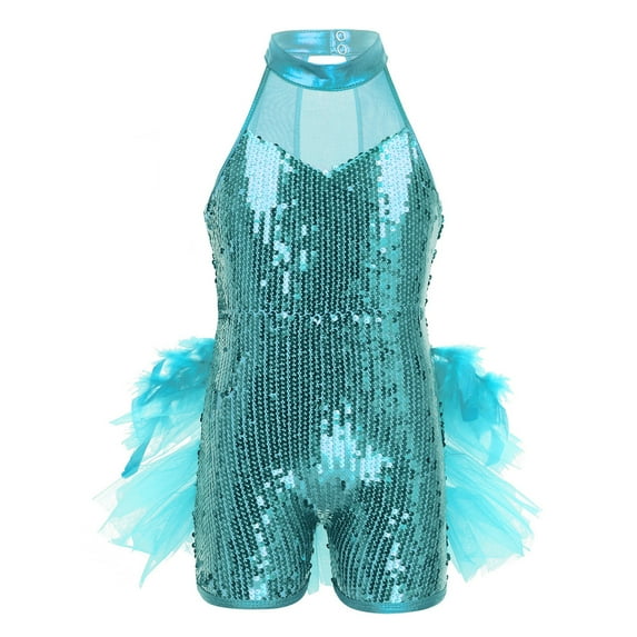 YONGHS Girls Sequins Ballet Dance Sleeveless Unitard Leotard Jumpsuit Gymnastic Performance Costume Dancewear Light Blue 6