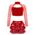 thumbnail image 1 of YONGHS Girls Sequins Jazz Hip Hop Dance Performance Outfits Crop Top with Tiered Skirted Shorts Set Red 8, 1 of 5