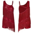 thumbnail image 1 of YONGHS Girls Sequins Tassel Latin Samba Dance Dress Ballroom Dancewear Costume Dancing Outfits Burgundy 6, 1 of 6