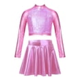 thumbnail image 1 of YONGHS Girls Shiny Metallic Jazz Hip Hop Cheer Leader Dance Outfits Kids Crop Top with Skirts Set Pink 12, 1 of 7