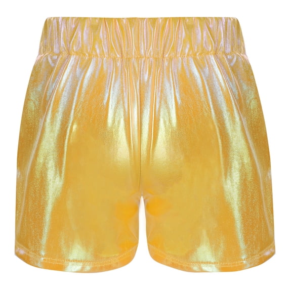 YONGHS Girls Shiny Metallic Shorts Hot Pants Disco Dance Party Performance Costumes Yellow 13-14