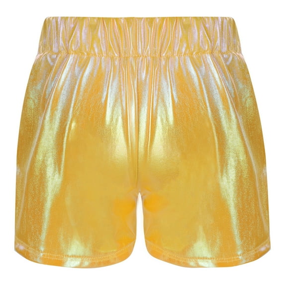 YONGHS Girls Shiny Metallic Shorts Hot Pants Disco Dance Party Performance Costumes Yellow 7-8