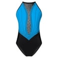 thumbnail image 1 of YONGHS Girls Sleeveless Gymnastics Leotards Rhinestone Mesh Splice Straps Hollow Back Unitard Light Blue 6, 1 of 5