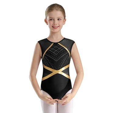 YONGHS Girls Sleeveless One Piece Gymnastics Leotards Tumbling Ballet Dance Unitard Bodysuit Black 10