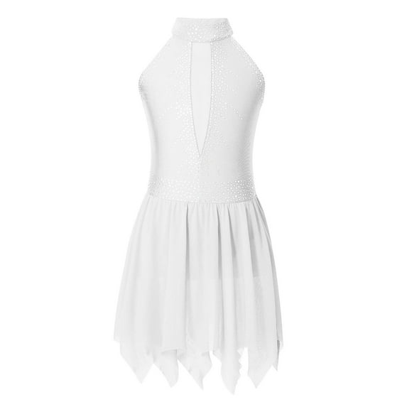 YONGHS Girls Sleeveless Shiny Rhinestone Gymnastic Leotard Ballet Dance Figure Ice Skating Dress White 6
