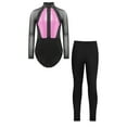 thumbnail image 1 of YONGHS Girls Sparkle 2Pcs Dance Outfits Sheer Mesh Long Sleeve Gymnastics Leotards with Leggings Pink 12, 1 of 6