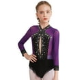 thumbnail image 1 of YONGHS Girls Sparkly Rhinestone Gymnastics Dance Leotard Mesh Patchwork Bodysuit Purple 8, 1 of 7
