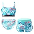 thumbnail image 1 of YONGHS Girls Swimsuits 3 Piece Tankini Bathing Suit Set Teen Print Bikini Swimwear with Swim Shorts Leaf 14, 1 of 5
