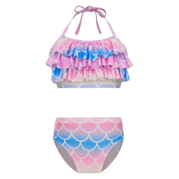 YONGHS Girls Swimsuits Bikini Set Two Piece Bathing Suit Summer Beach Sports Swimwear Tankinis Pink&Blue 6-8
