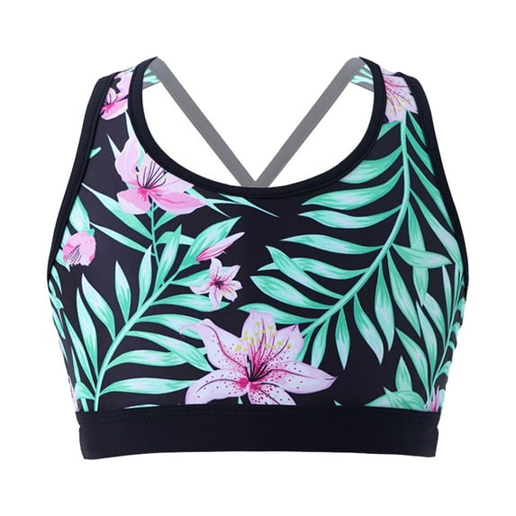 YONGHS Girls Tankini Swimsuit Top Criss Cross UPF 50+ Rash Guard Bikini Top Active Crop Top Swimwear Lily 16