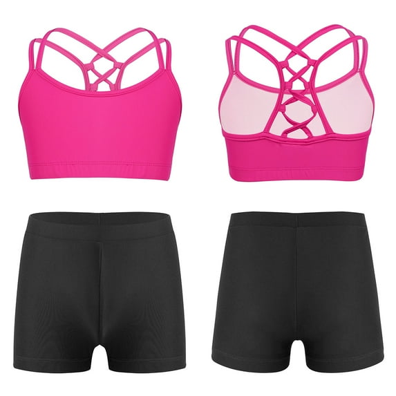 YONGHS Girls Two Piece Boyshorts Tankini Swimsuit Sports Bra Top Shorts Set UPF 50+ Swimwear Rose&Black 4