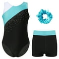 thumbnail image 1 of YONGHS Gymnastics Leotards for Girls Sleeveless Shiny Rhinestone Bodysuit with Shorts Hairband Set Blue Green 6, 1 of 5