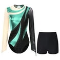 thumbnail image 1 of YONGHS Gymnastics Leotards for Women Metallic Long Sleeve Dance Leotard Shiny Bodysuit with Shorts Blue Green XL, 1 of 5