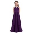 thumbnail image 1 of YONGHS Halter Chiffon Flower Girl Dress Junior Wedding Party Bridesmaid Ball Prom Maxi Gown Purple 12, 1 of 7