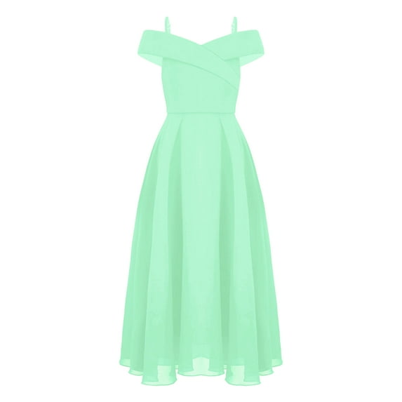 YONGHS Junior Cold Shoulder Spaghetti Straps Flower Girl Dress Pageant Wedding Formal Party Maxi Gown Mint Green 10