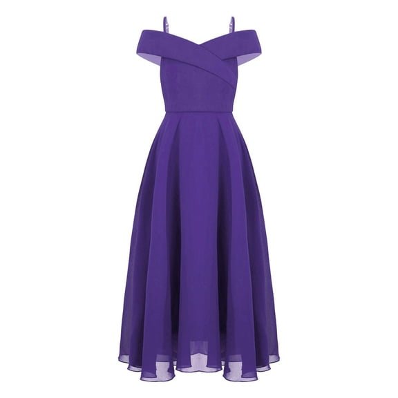 YONGHS Junior Cold Shoulder Spaghetti Straps Flower Girl Dress Pageant Wedding Formal Party Maxi Gown Purple 10