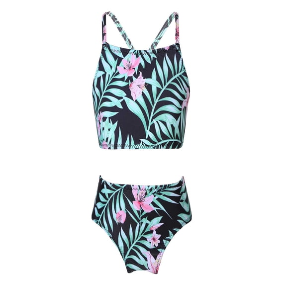 YONGHS Kid Girls Bikini Set Horse Pattern Swimsuit Criss Cross Back Swimwear Top+Briefs 2-10