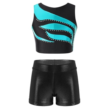 Nyeemya Kids Girls Crop Top With Booty Shorts Set 2 Piece Gymnastics Tracksuit For Dancing Swimming Butterfly 10