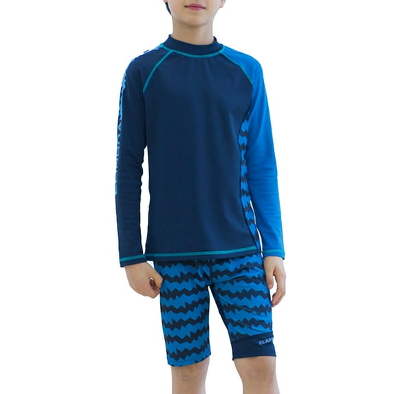 YONGHS Kids Boys 2 Piece Long Sleeve Swimsuit UPF 50+ Sun Protection Bathing Suit Swimwear Type A 11-12