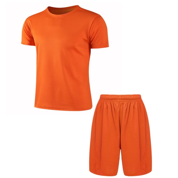 YONGHS Kids Boys Football Basketball Sports Tracksuit Short Sleeve Tee Shirt with Shorts Set Orange 11-12