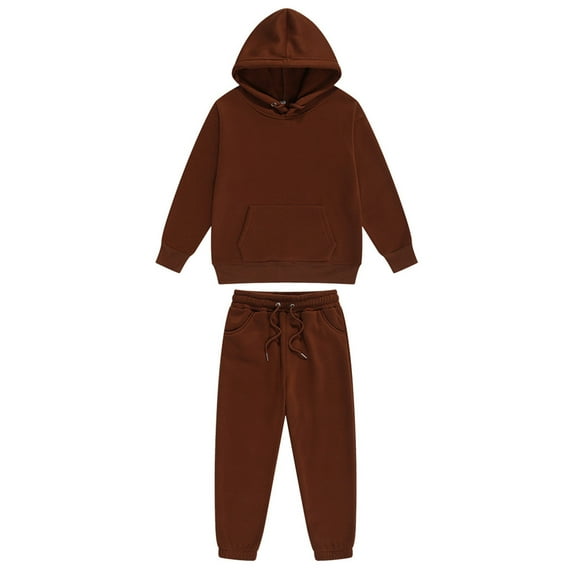 YONGHS Kids Boys Girls 2 Piece Tracksuit Sweatsuit Pullover Drawstring Hoodie and Sweatpants Set Coffee 2-3