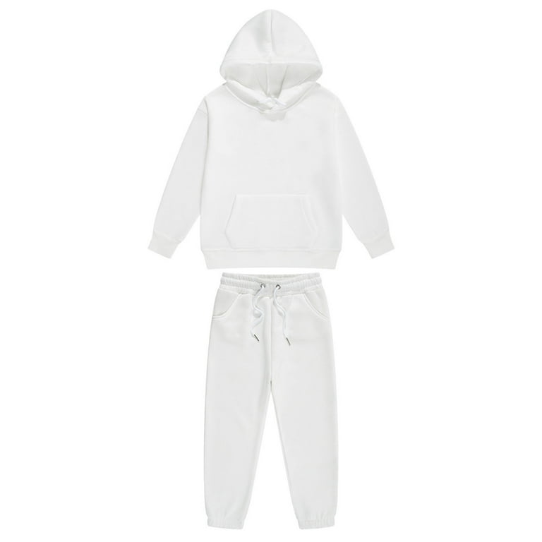 YONGHS Kids Boys Girls 2 Piece Tracksuit Sweatsuit Pullover Drawstring Hoodie and Sweatpants Set White 8 9