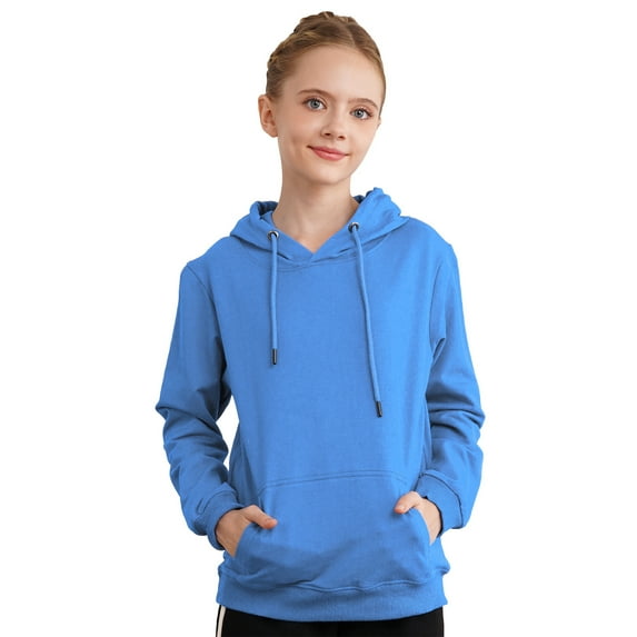 YONGHS Kids Boys Girls Long Sleeve Hoodie Drawstring Sweatshirt Top with Pocket Activewear Light Blue 5-6