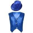 thumbnail image 1 of YONGHS Kids Boys Girls Sequin Vest Top Waistcoat and Hat Set Jazz Hip Hop Dance Performance Costume Blue 5-6, 1 of 7