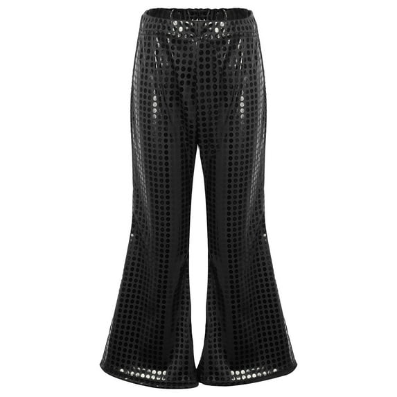 YONGHS Kids Boys Girls Shiny Sequins Jazz Hip Hop Dance Flare Pants Bell Bottoms Trousers Black 7-8