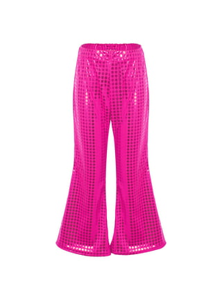 Miluxas Sequin Pants Clearance Women 2023 Sparkle Wide Leg Flare Elastic  High Waist Disco Glitter Pants Hot Pink 8(L)