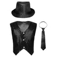 thumbnail image 1 of YONGHS Kids Boys Girls Stage Performance Sequined Vest Waistcoat Jacket Hip-Hop Street Dance Costume Black 13-14, 1 of 5