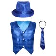 thumbnail image 1 of YONGHS Kids Boys Girls Stage Performance Sequined Vest Waistcoat Jacket Hip-Hop Street Dance Costume Blue 13-14, 1 of 5