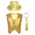 thumbnail image 1 of YONGHS Kids Boys Girls Stage Performance Sequined Vest Waistcoat Jacket Hip-Hop Street Dance Costume Gold 14-15, 1 of 5