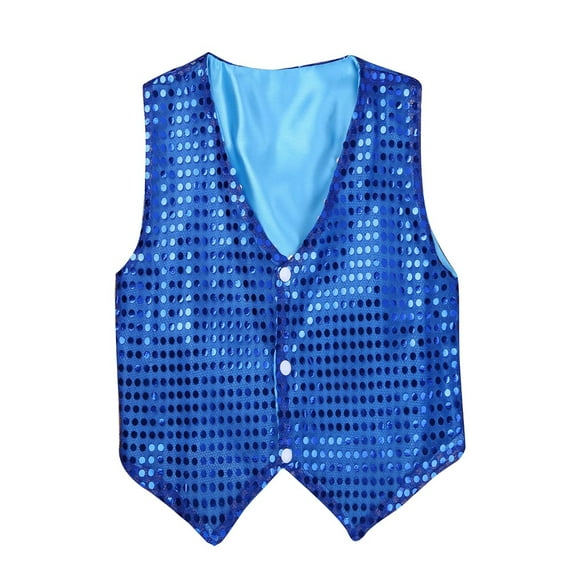 YONGHS Kids Boys Glittery Sequined Vest Top Waistcoat Costume for Choir Jazz Dance 7-15 Blue 14-15