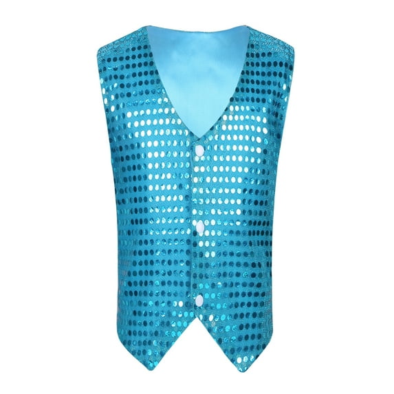 YONGHS Kids Boys Glittery Sequined Vest Top Waistcoat Costume for Choir Jazz Dance 7-15 Light Blue 7-8
