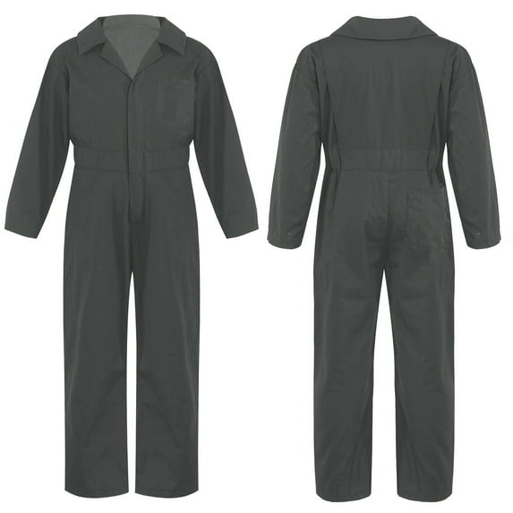 YONGHS Kids Boys Long Sleeve Coverall Overalls Bodysuit Hip-Hop Jumpsuit 6-16 Grey 8