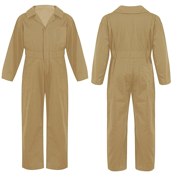 YONGHS Kids Boys Long Sleeve Coverall Overalls Bodysuit Hip-Hop Jumpsuit 6-16 Khaki 12