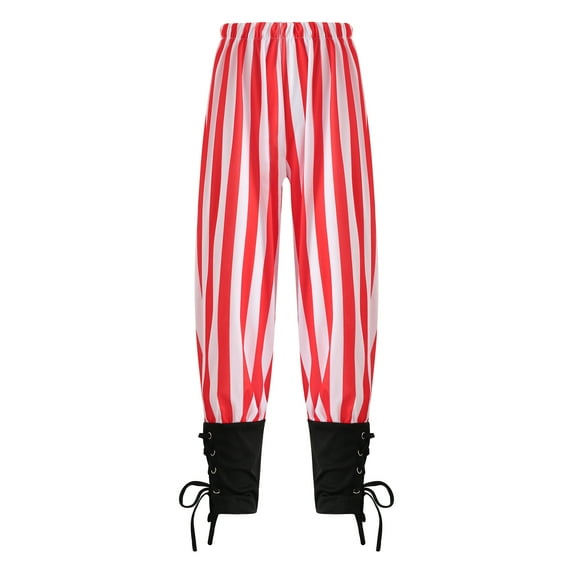 YONGHS Kids Boys Medieval Pirate Pants Versatile Ankle Banded Trousers Halloween Themed Party Costume Red Stripes 4-6