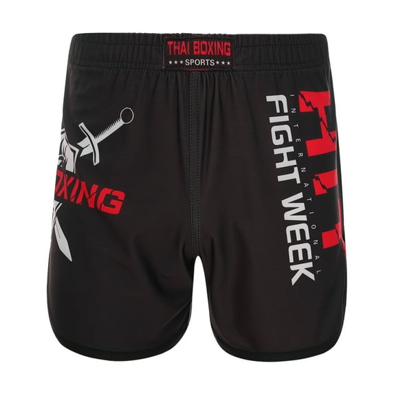 YONGHS Kids Boys Muay Thai Shorts MMA Kickboxing Tracksuit Bottoms Boxing Gym Workout Trunks Shorts Red Letter 7-8