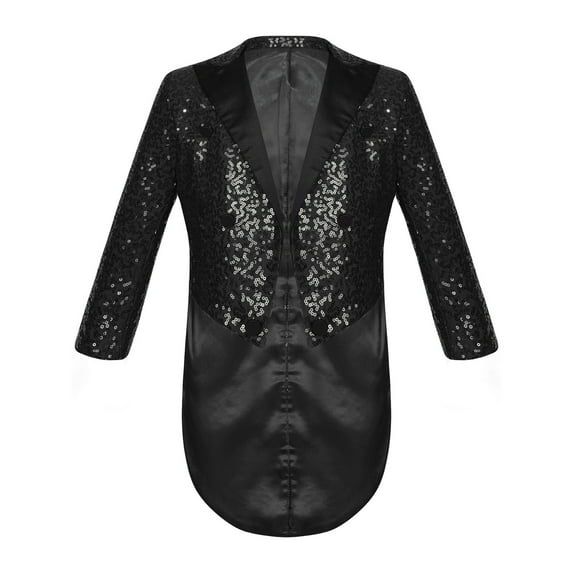 YONGHS Kids Boys Sequin Blazer Tuxedo Jacket Tailcoat Swallowtail Suit Dinner Party Wedding Dress Coat Black 10