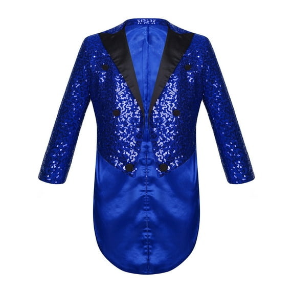 YONGHS Kids Boys Sequin Blazer Tuxedo Jacket Tailcoat Swallowtail Suit Dinner Party Wedding Dress Coat Blue 8