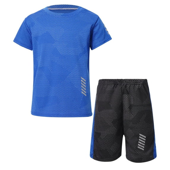 YONGHS Kids Boys Shorts Set Football Jerseys Athletic Sports Suit Quickly Dry T-shirt Shorts Set Blue 3-4