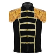 YONGHS Kids Drum Major Majorette Costume Marching Band Uniform Circus Ringmaster Tassel Vest Waistcoat Black 6